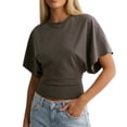 thumbnail image 7 of Yopmin Batwing Short Sleeve Tops for Women Crewneck Tighten Waist Crop Top Casual Loose Summer Tee for Daily Wear, 7 of 7