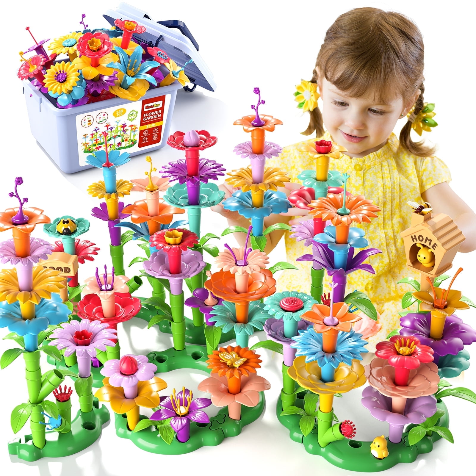 KukuFun Flower Garden Building Toys for 3-6 Year Old Girls, Educational Activity Preschool Birthday Gifts for 3 4 5 Year Old Girls, Toddlers Building Stem Toys