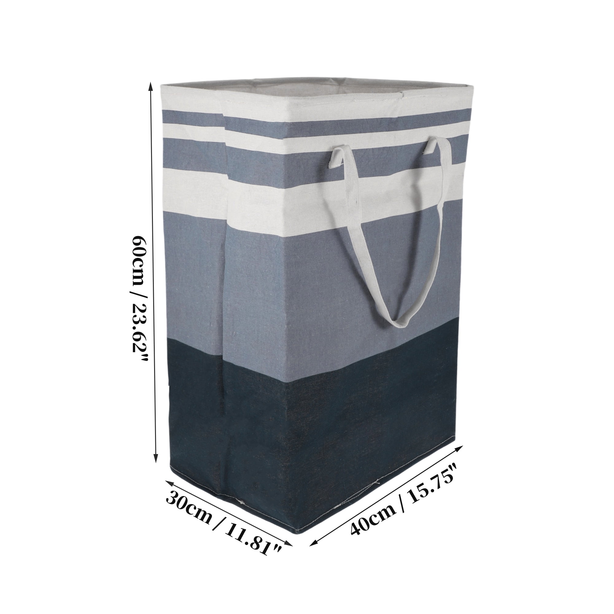 Unique Bargains Laundry Basket, Foldable Laundry Hamper with Handles Blue White