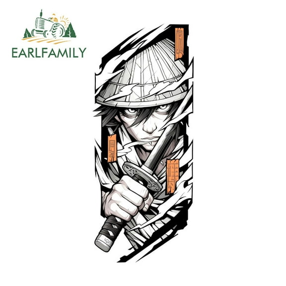 EARLFAMILY 5.1" Samurai Graffiti Car Stickers Humorous Motorcycle Helmet Skateboard Windshield Waterproof Vinyl Decal Occlusion Scratch Fashionable Vinyl Car Wrap