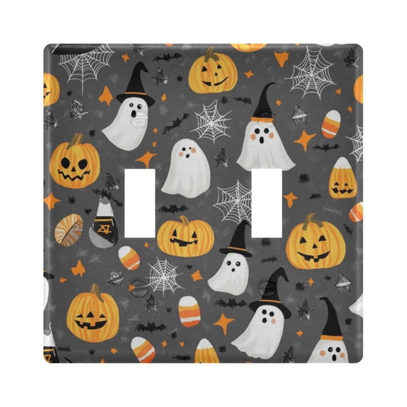 Dailycode Light Switch Plate Covers 2 Gang Wall Plate Plastics Outlet Covers for Kitchen Home Office Decor Adorable Ghost Pumpkin Spiderweb