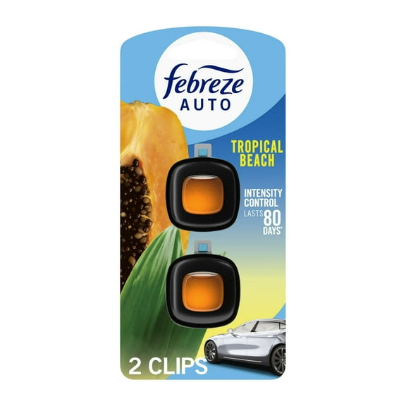 Febreze AUTO Car Air Freshener, Odor-Fighting Car Vent Clip, Tropical Beach, 2 Count