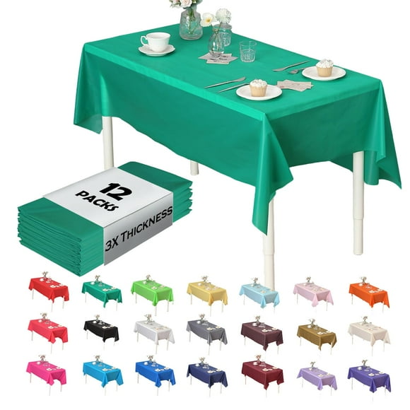 Evershine (12-Pack Heavy Duty Plastic Table Covers Tablecloth (Reusable) (Rectangle 54"" X 108"" Emerald Green)