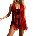 thumbnail image 2 of NordicNest Womens Fringe Vest Coat, 70s Hippie Cowgirl Sleeveless Cardigan Western Suede Leather Mardi Gras Tassel Outerwear, 2 of 4