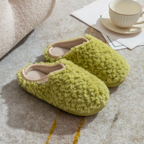 Zapatillas de casa de Color liso para mujer y niña, zapatos peludos, esponjosos, cálidos, japoneses, Invierno