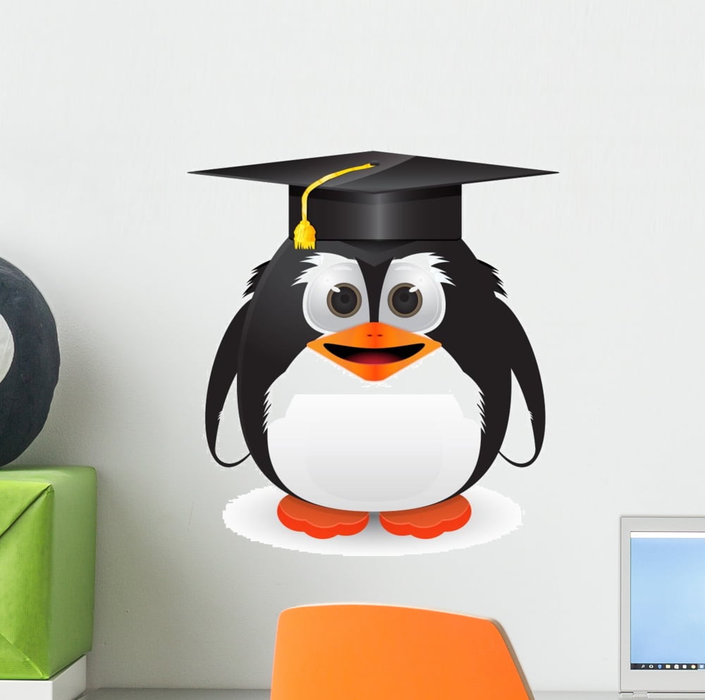 Penguin with Graduation Cap Wall Decal Sticker by Wallmonkeys Peel and ...
