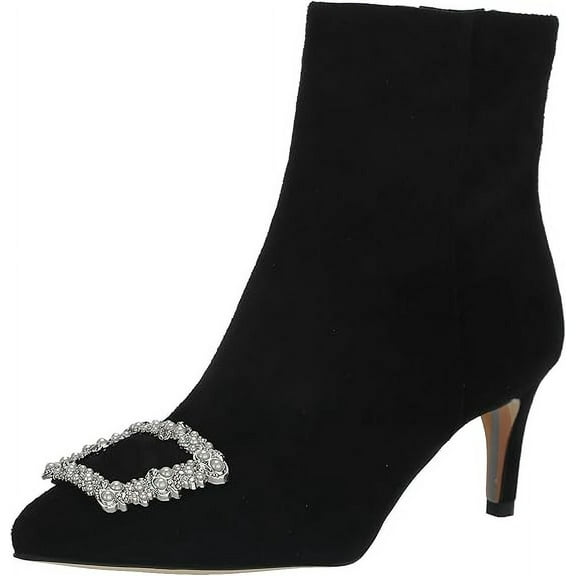 Sam Edelman Ulissa Black Suede Pointed Toe Zip Kitten Heel Ankle Fashion Boots (Black Suede, 5)