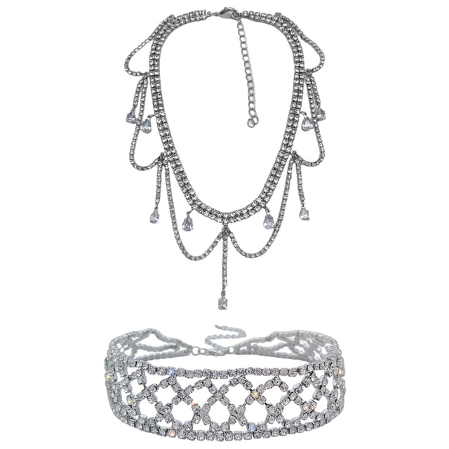 Collar de mariposa con diamantes completos, cadena de clavícula con personalidad, adecuado para collares decorativos para mujer, 2 uds.