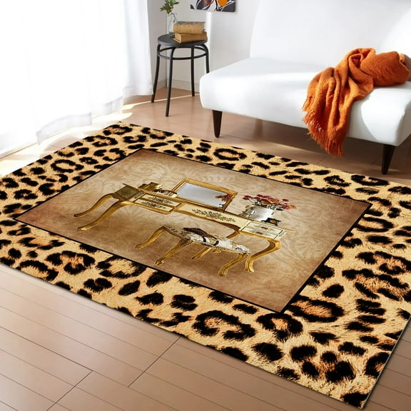 Coral velvet Leopard Print Animal Skin Texture Dressing Table Carpet For Living Room Bedroom Bedside Rugs Soft Carpets Christmas Decor Mat