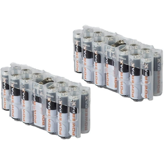 Powerpax A9 Multi-Pack Battery Caddy, Clear X 2 Holders "Each Carries 8 AA, 4 AAA, 1 9V, Batteries