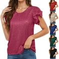 thumbnail image 2 of Fanxing Sequined Tops Women's Sparkly Short Sleeve Shirts Glitter Glossy Dressy Tunic Blouses Round Neck Club Party Tops Red,L, 2 of 7