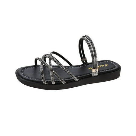 

Follure Girl women s casual shoes Summer Ladies Fashion Rhinestone Sponge Cake Platform Flat Beach Sandals Black 40