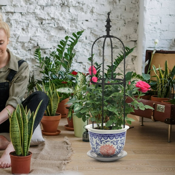 TINKSKY U Shaped Garden Trellis Obelisk Trellis Black Metal for Potted Plants 1Set