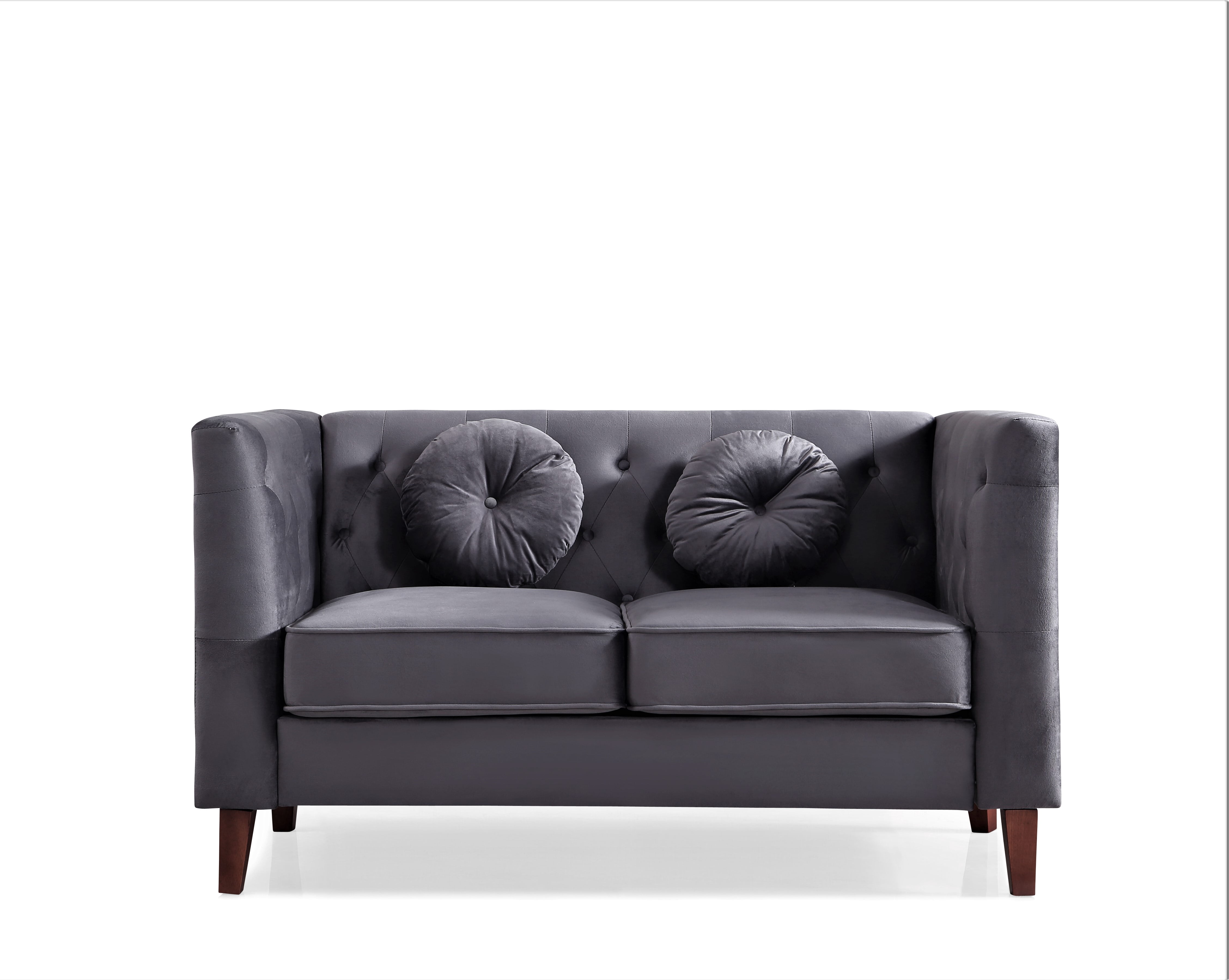 Uspridefurniture Velvet Tufted Back Loveseat -Gray