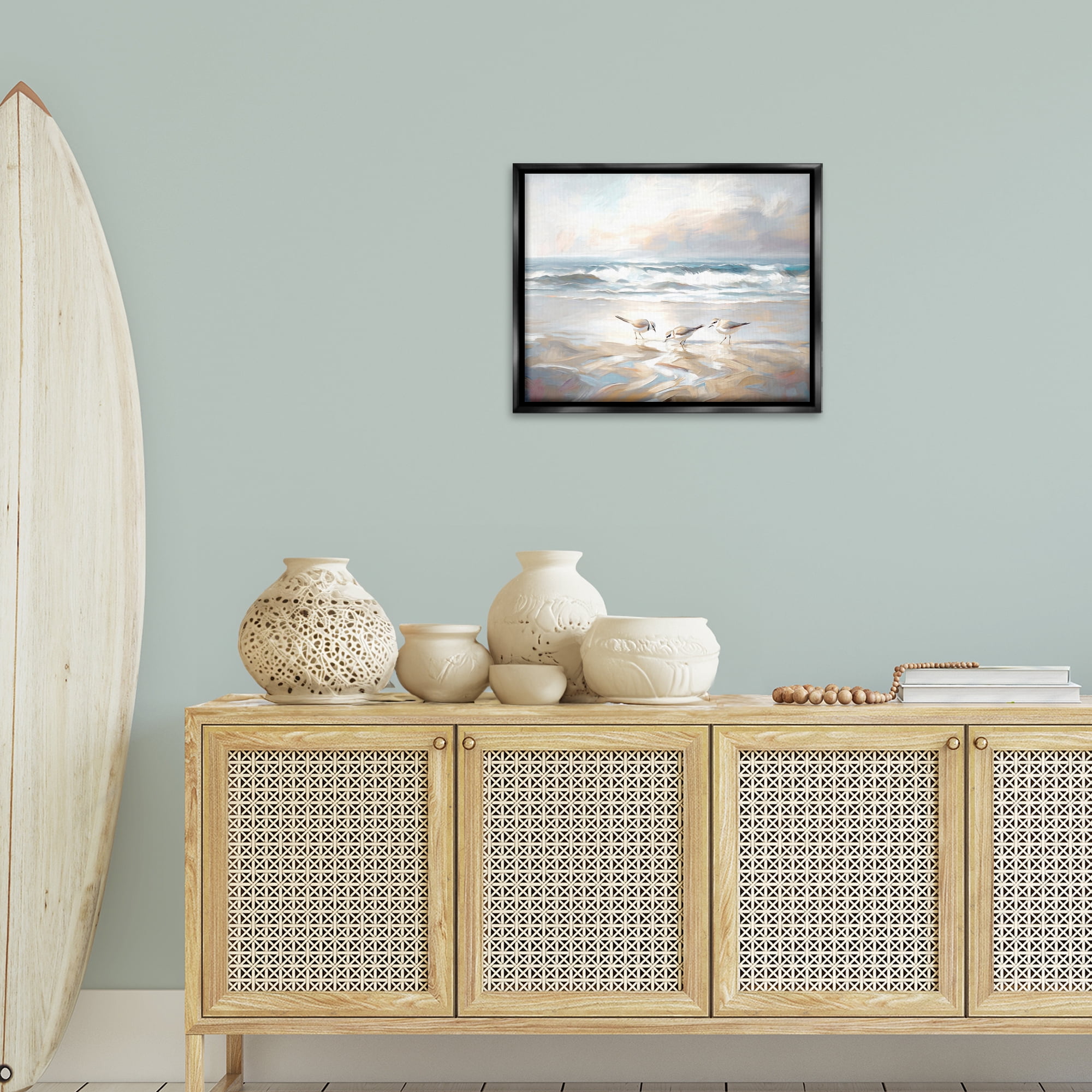 Stupell Industries Blue Haven Bay Coastal Painting Black Floater Framed Canvas Art Print Wall Art, 21 x 17
