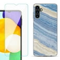 thumbnail image 1 of Slim-Fit TPU Fashion Phone Case for Samsung Galaxy A13 5G, with Tempered Glass Screen Protector, by OneToughShield ® - Marble/ Marina Blue, 1 of 3