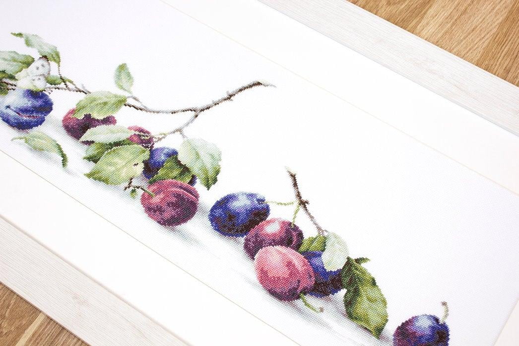 Counted Cross-Stitch Kit Plums B2257L Needlework Easy Small Green Blue By Luca-S Canvas Cotton