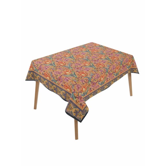 Beige Grey Floral Boho Table Cloth, Waterproof Tablecloth for Rectangle Tables, Vintage Ethnic Tribe Abstract Art Reusable Washable Fabric Table Cover for Restaurant Kitchen Dining Tables 60"x84"