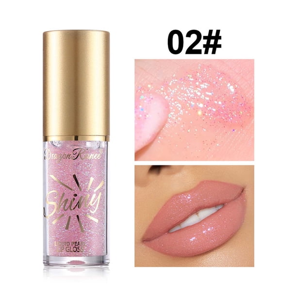 Brillo de labios Metallic Diamond Shimmer 4 ml - Aceite labial nacarado de cabeza de pincel grande con purpurina fina - Glaseado de labios hidratante no pegajoso de larga duración para maquillaje de