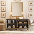 thumbnail image 4 of WAMPAT 2-in-1 Modern Glass Sideboard with Leather Texture, Metal Legs & Soft-Close Hinges, Extra Deep 16" Storage Buffet for Dining Room, 4 of 8