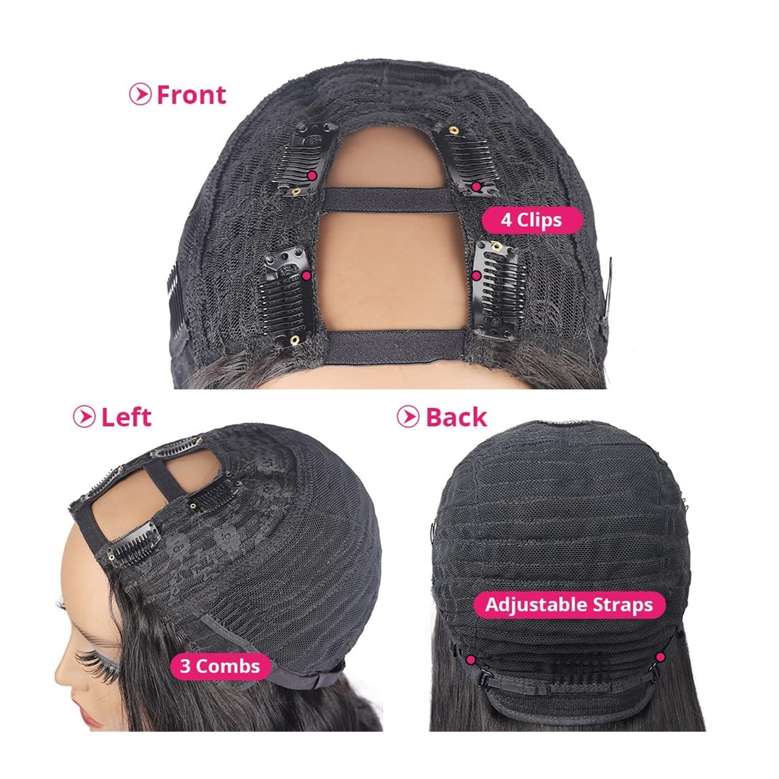 Natural Color Full Head Short Straight Wig Human Hair Glueless U Part Wigs  Clip in Half Wig For Women Brazilian Human Hair
