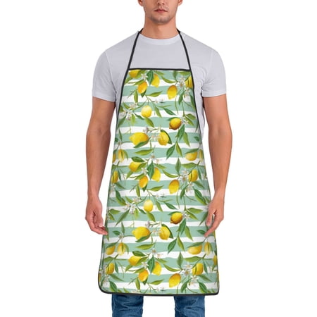 Naloa 1Pack Adjustable Bib Apron Waterdrop Resistant Cooking Kitchen Aprons for Women Men Chef Lemon Print
