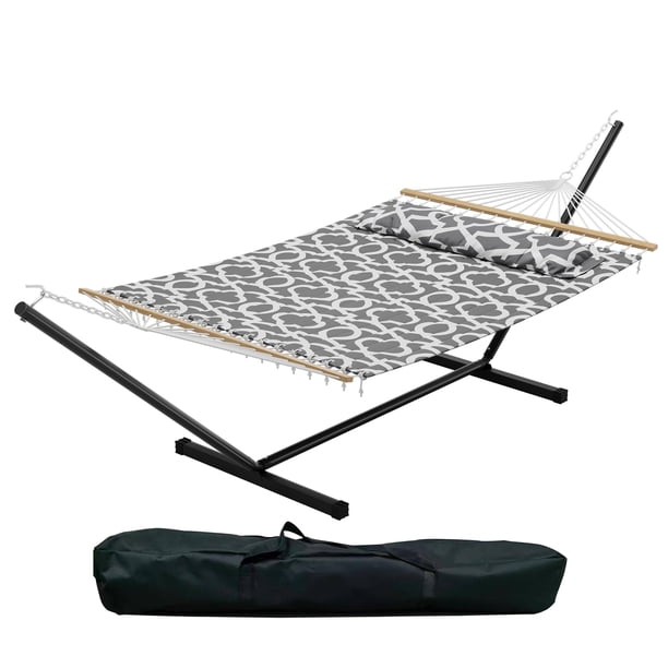 Yeshouse Hamaca doble con soporte para 2 personas, resistente, con capacidad de 220 kg, para exteriores, independiente, con estructura de acero, almohada acolchada y bolsa de transporte. Fácil montaje