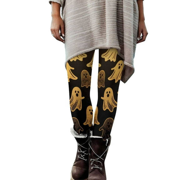 Mingw Halloween Print Leggings for Women Sports Fitness Pants Casual Tight Fitting Tight Yoga Pants Stretch Pants,Gold,M