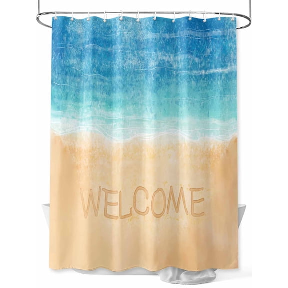 Fsddascl Blue Beige Ombre Shower Curtain Set - Standard 72" x 72" Bathtub Curtain with 12 Hooks, Coastal Nautical Summer Beach Welcome Waterproof Fabric Stall Shower Curtains for Bathroom/Bathtub