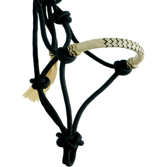 Black Nylon Rope Horse Nose Band Halter – Braided Stable Tack Without Snap or Lead Rope