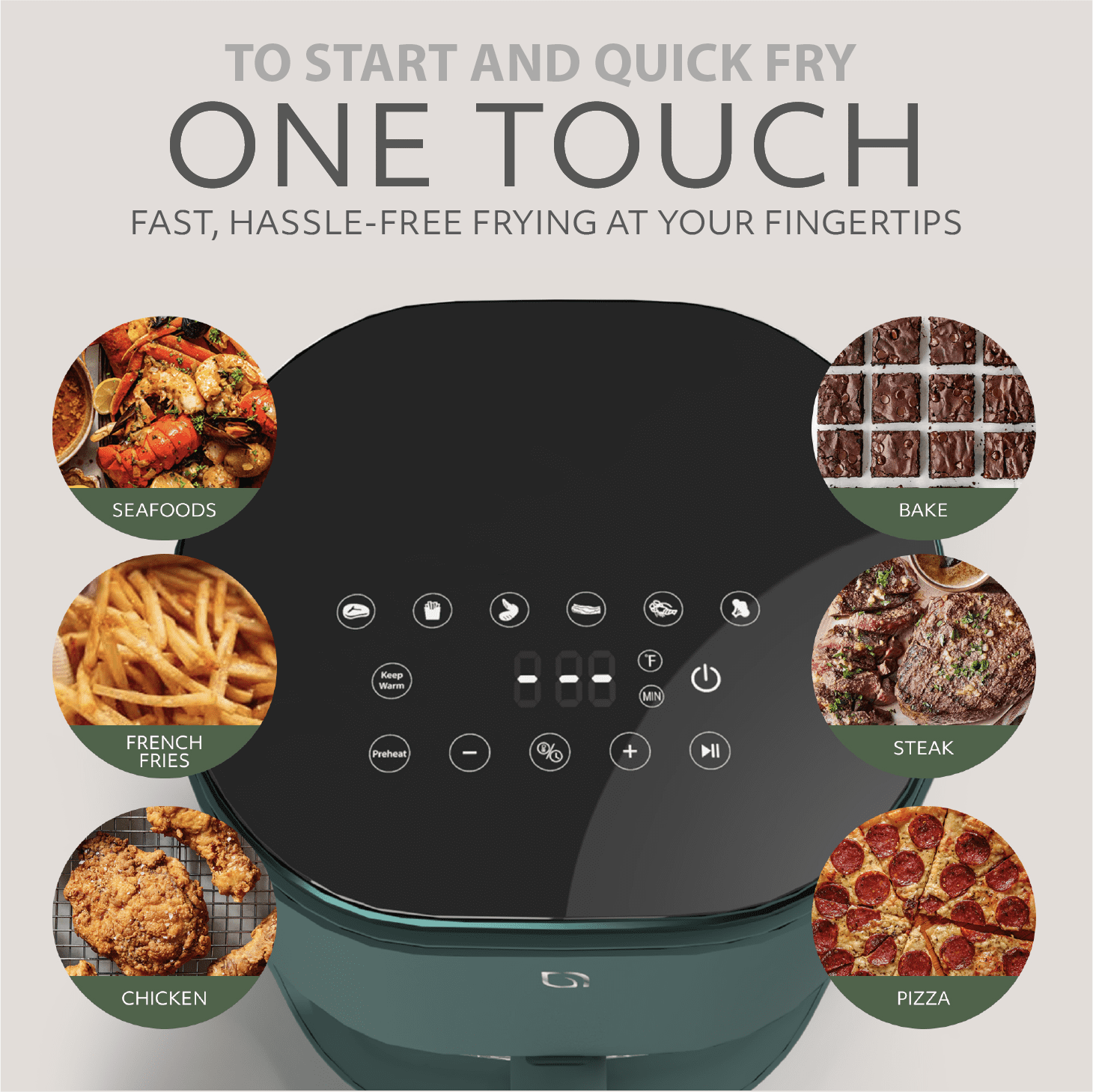 Willow Kitchen 5Qt Glass Air Fryer, Forest Moss Green – Non-Toxic Digital Air Fryer, Precision Touch Screen, 5 Cooking Presets, Keep Warm Function, Even Crisp Tech, 1500W Small Air Fryer