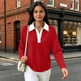 thumbnail image 5 of Vxararl Women's Golf Waffle Polos Shirts Long Sleeve Collared Work Golf Polo Shirt Color Block Lightweight Waffle Knit Fabric Fashion Fall Clothes Trendy 2026 Red L, 5 of 5