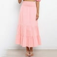 thumbnail image 6 of Women'S Skirts Loose Fit Ruffles Solid Color Pleated Stitching Elastic High Waist Hip Long Pink Summer Vacation Outfits Skirt M, 6 of 7