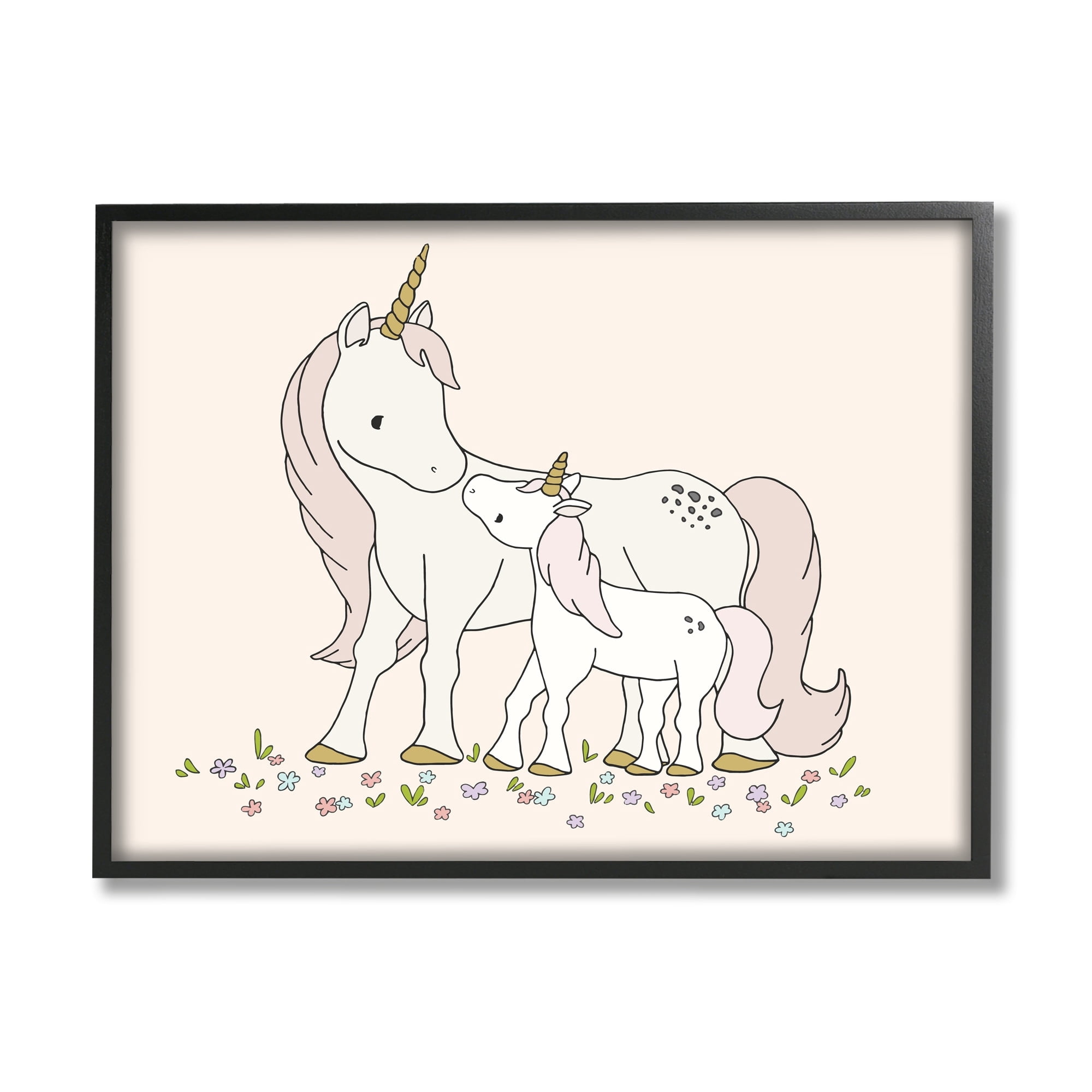 Stupell Industries Magical Unicorn Mother & Baby Family Flower Meadow Graphic Art Gray Framed Art Print Wall Art, Design by Sweet Melody Designs