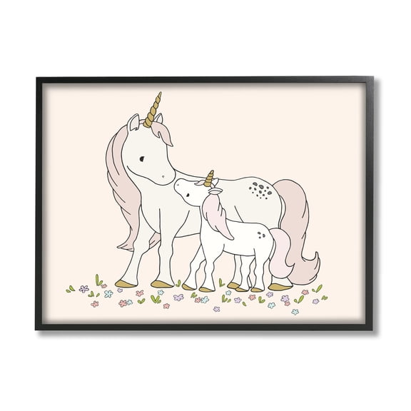 Stupell Industries Magical Unicorn Mother & Baby Family Flower Meadow Graphic Art Black Framed Art Print Wall Art, Design by Sweet Melody Designs