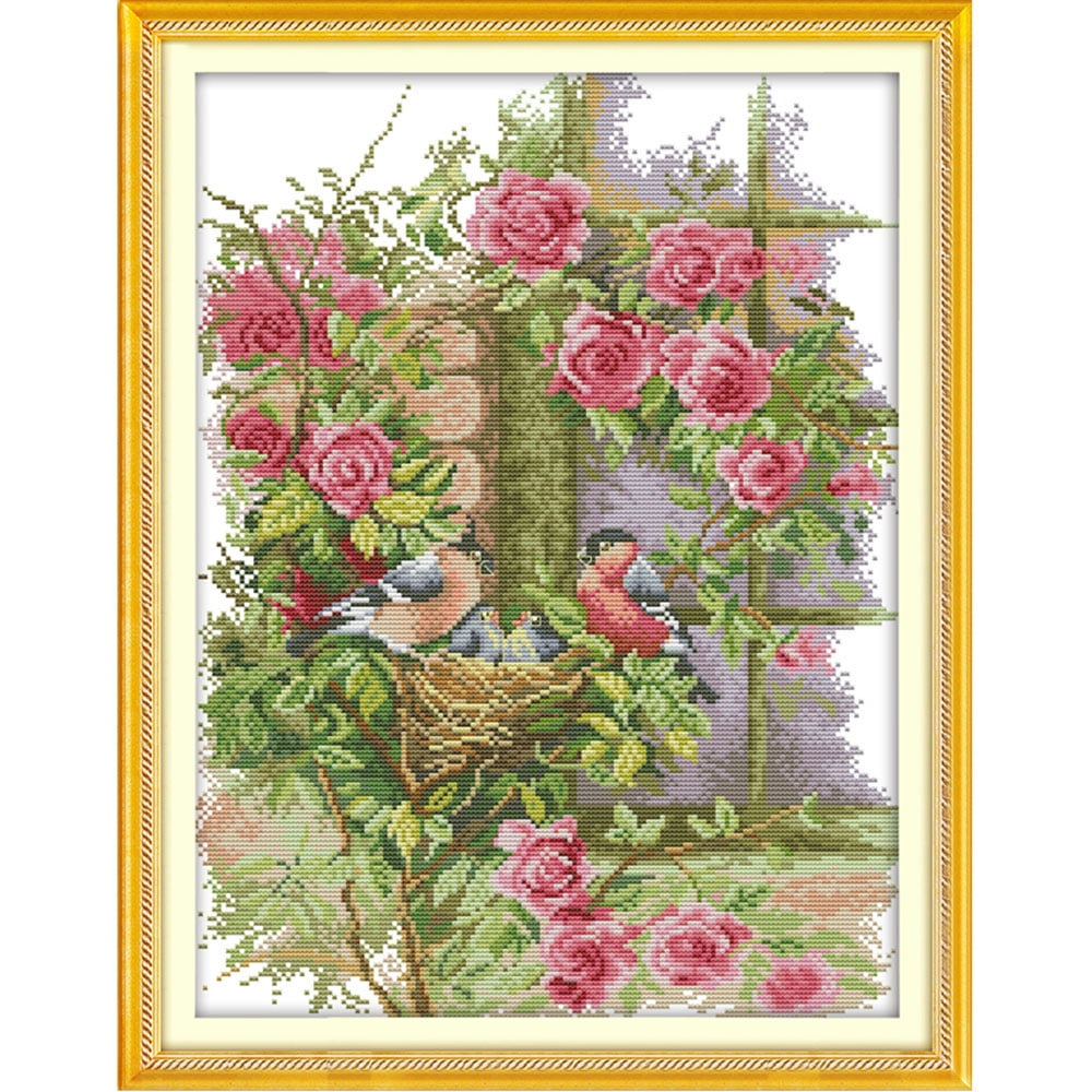 Diy Handmade Needlework Counted Cross Stitch Set Embroidery Kit 14ct Birds Family Pattern Cross Stitching 37 47cm Home Decoration Walmart Com Walmart Com