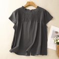 thumbnail image 2 of Lenpel Line Tops for Women Trendy Short Sleeve Ruffle Crew Neck Pleated Solid Color T-Shirts Fashion Casual Blouses, 2 of 5