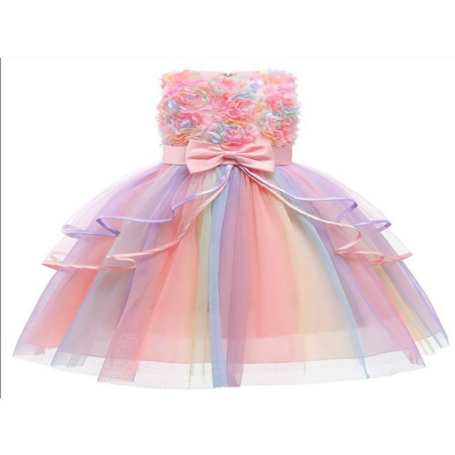 Robe en Tulle pour Bébé Fille, Robes de Princesse, Tutu en Dentelle pour Enfants, Robe de Fête de Mariage, Robe de Bal de Concours, Robes à Fleurs avec Nœuds