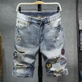 thumbnail image 2 of Pantalones vaqueros cortos para hombre, talla grande, rectos, de mezclilla, rotos, de gran tamaño, tendencia 2024, botones de diseñador, retro, novedad en lujo, emo, 2 of 5