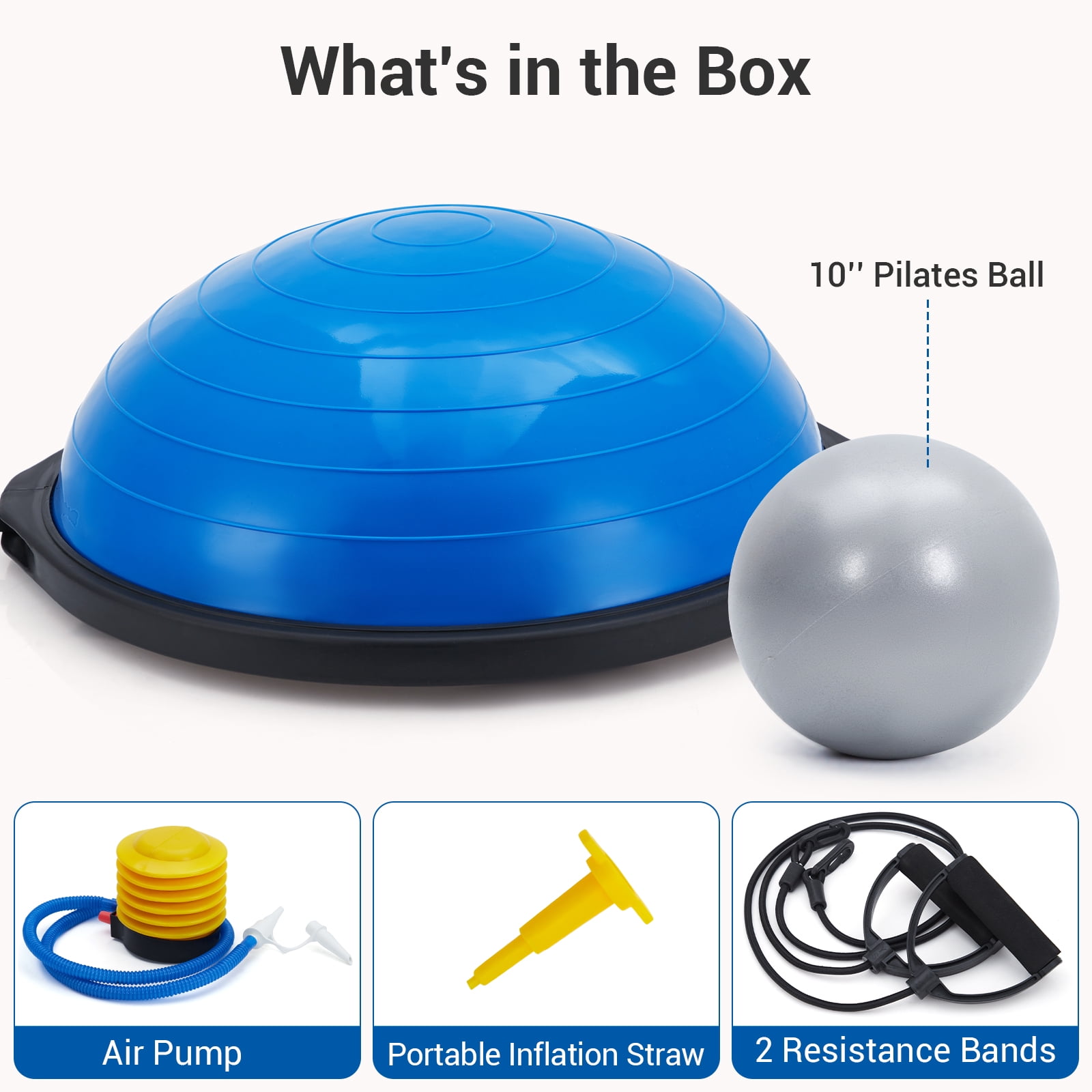 Accreate 25 Inch Half Balance Ball Trainer, Heavy Duty 1600 Lbs Capacity Stability Ball With Nonslip Base, Inflatable Design, 2 Resistance Bands, Pump, And Extra Ball For Home Fitness