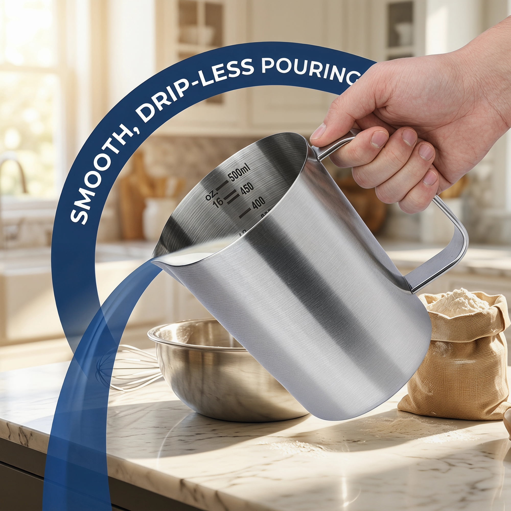 Unique Bargains Stainless Steel Measuring Cup Silver with Cover 500ml