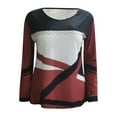 thumbnail image 4 of IROINNID Deals Womens Plus Size Tops Lounge Round-Neck Fashion Contrast Color Long Sleeve T-shirt Blouse,Red, 4 of 5