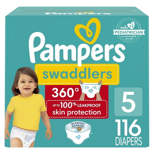 Pañales Pampers Swaddlers 360, talla 5, 116 unidades, un mes