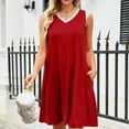 thumbnail image 6 of Viadha Spring Wedding Guest Dress Women Casual Holiday Style Solid Color Lace Splicing Pocket Loose Sleeveless V-Neck Camisole Dress, 6 of 8