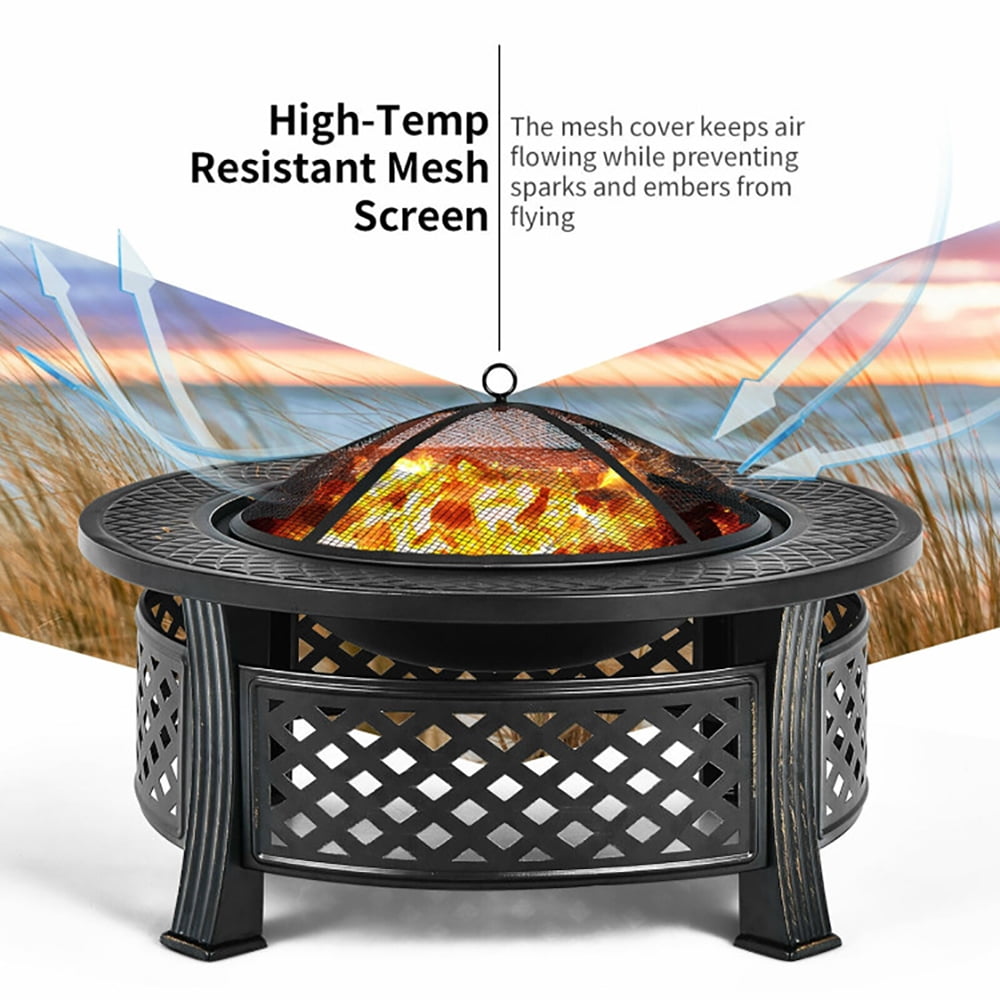 Yardi Yard Outdoor Fire Pit with BBQ Grill and High-temp Resistance Finish, Propane Fire Pit for Outdoor, Outside Patio Deck and Garden