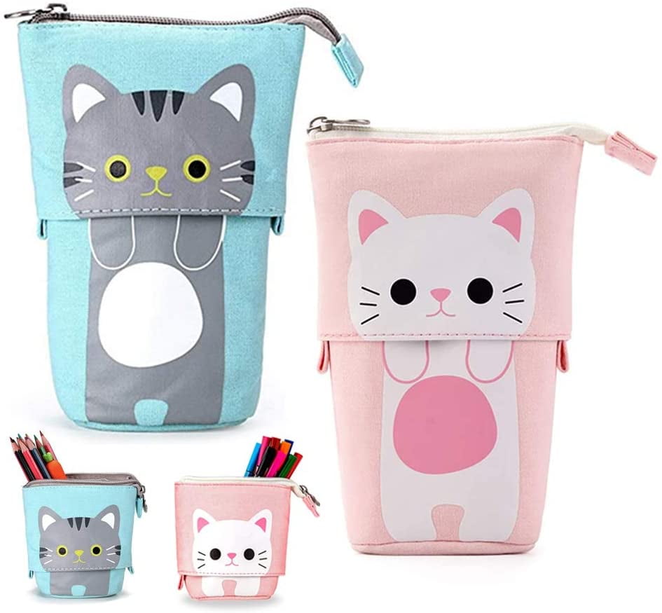 2Pcs Telescopic Pencil Case Cute Cat Pencil Holder Pen Pouch