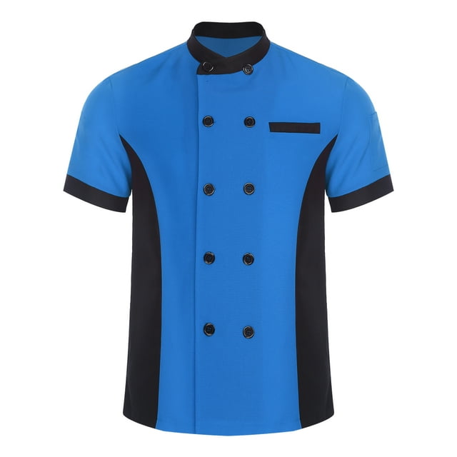 Moggemol Veste de Chef Unisexe Veste de Chef Professionnelle Uniforme de Travail de Cuisine à Double Boutonnage Bleu G