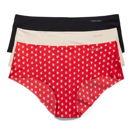 Calvin Klein Women's Invisibles Seamless Hipster Panties, Multipack, Black/Beechwood/Star Stamp