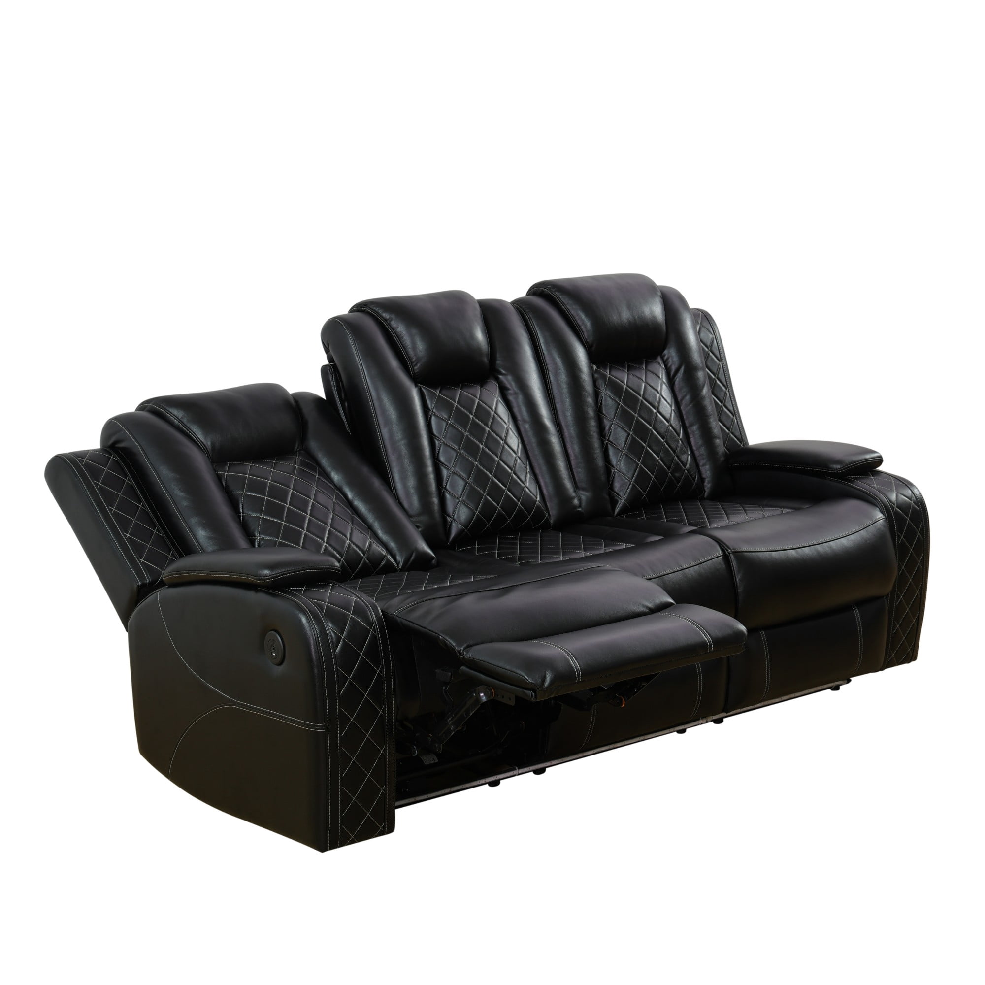 Gewnee 3-Seat Power Adjustable Sofa with One Recliner, Console & Cup Holders, Air Leather, Adjustable Reclining Angles, Suitable for Living Room, Black