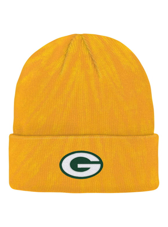 Youth Gold Green Bay Packers Tie-Dye Cuffed Knit Hat - OSFA